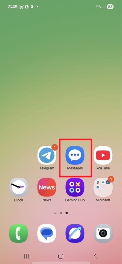 Odpiranje aplikacije Samsung Messages z začetnega zaslona