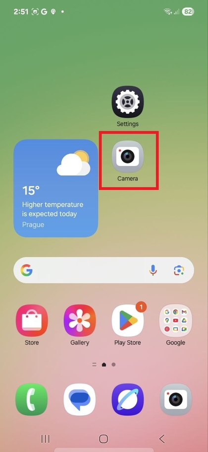 A kamera alkalmaz&aacute;s megnyit&aacute;sa a Samsung Galaxy A56-on