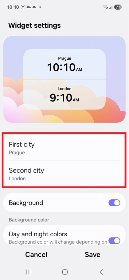 Dual soat виджетиda shahar sozlamalarini sozlash
