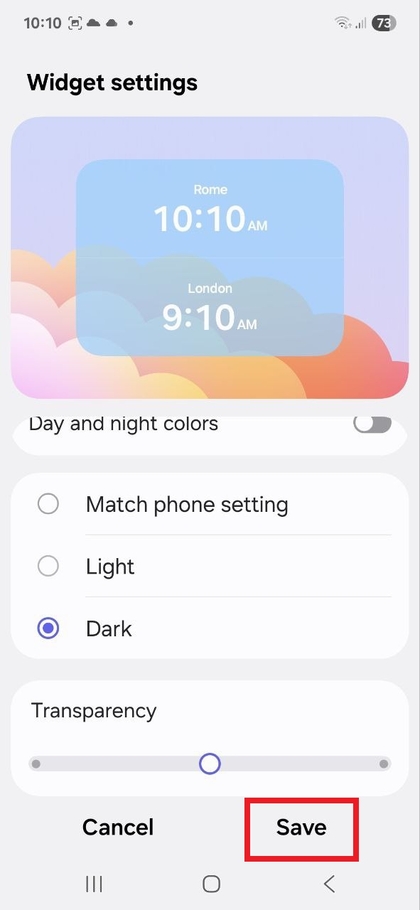 Sozlangan виджет sozlamalarini saqlash