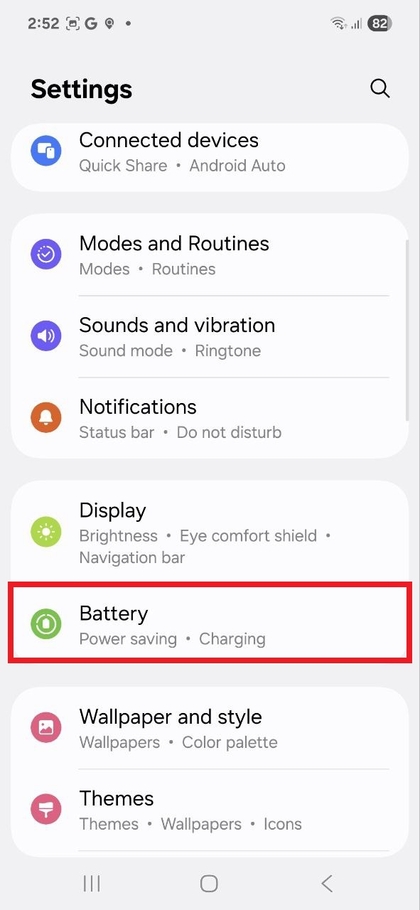 Koppints az akkumul&aacute;tor be&aacute;ll&iacute;t&aacute;sainak el&eacute;r&eacute;s&eacute;hez a Samsung Galaxy A56-on