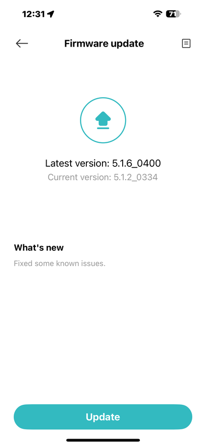 Status da atualiza&ccedil;&atilde;o de firmware mostrando firmware atualizado