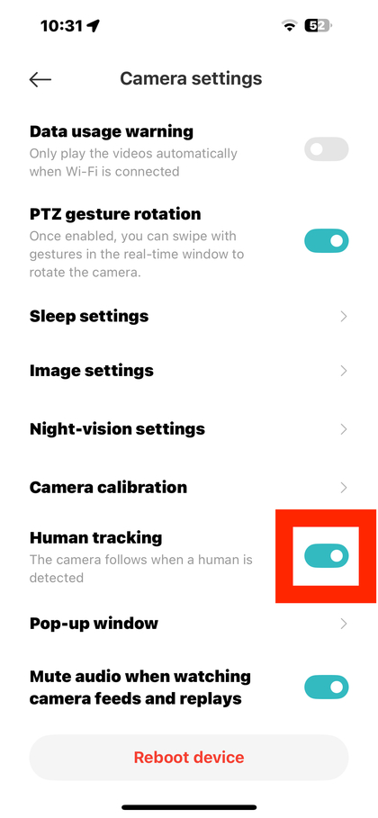 Interruptor de altern&acirc;ncia para configura&ccedil;&atilde;o de Rastreamento Humano