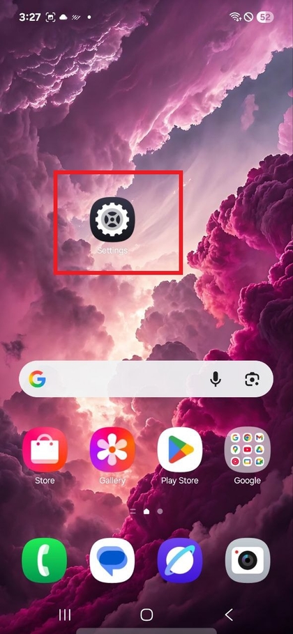 A Be&aacute;ll&iacute;t&aacute;sok alkalmaz&aacute;s megnyit&aacute;sa Samsung Galaxy A17 5G k&eacute;sz&uuml;l&eacute;ken