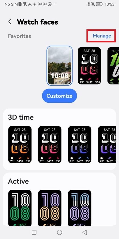 Administrer urskiver-sk&aelig;rm i Galaxy Wearable-appen