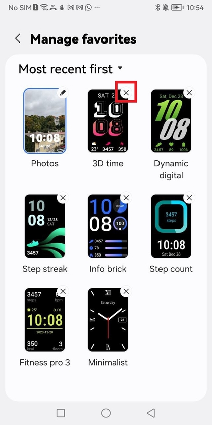 Fjernelse af en urskive-indstilling i Galaxy Wearable-appen