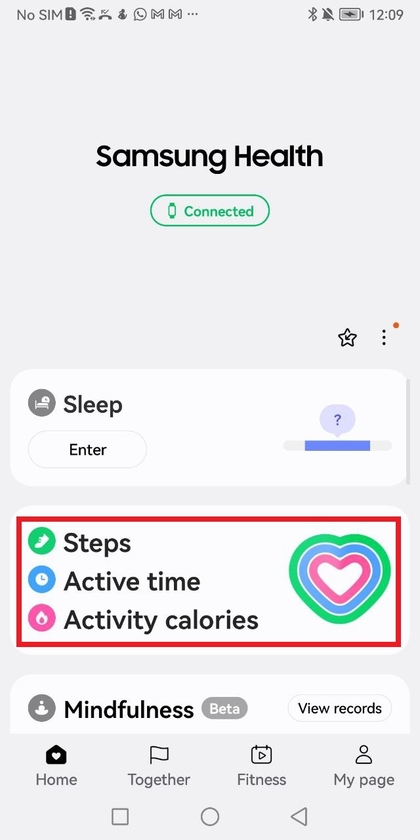 Aplicaci&oacute;n Samsung Health en un tel&eacute;fono inteligente