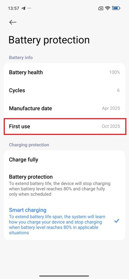 Akumuliatoriaus apsauga su informacija apie pirmąjį naudojimą