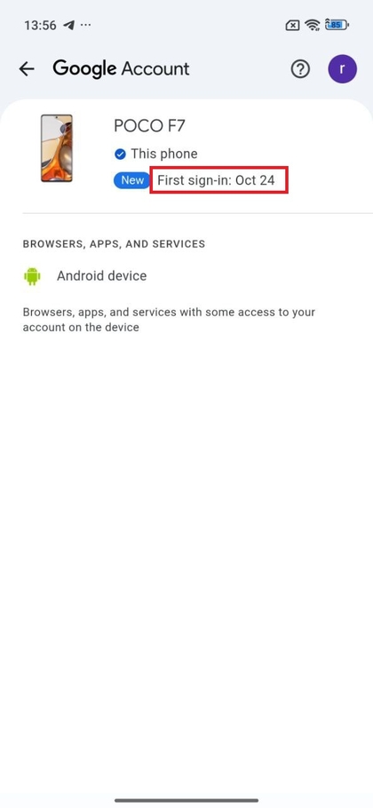 Pirmoji prisijungimo data POCO F7