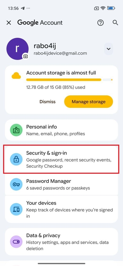 Google paskyros saugos nustatymai