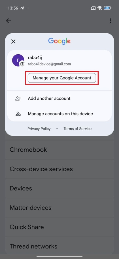 Google paskyros valdymas POCO F7