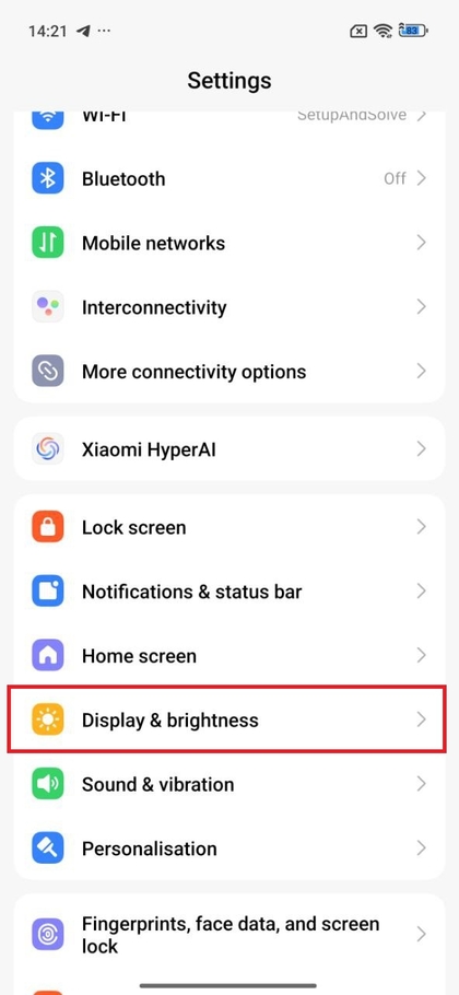 Acessando as op&ccedil;&otilde;es de tela e brilho