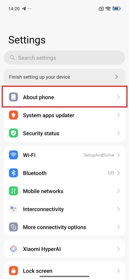 Navegando at&eacute; Sobre o Telefone nas configura&ccedil;&otilde;es