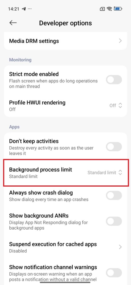 Definindo o limite de processos em segundo plano