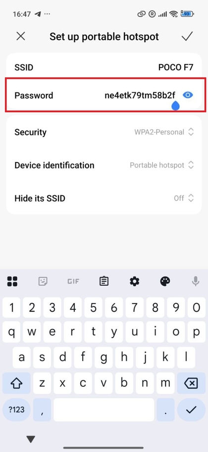 Salasanan muuttaminen POCO F7 -puhelimen hotspot-asetuksissa
