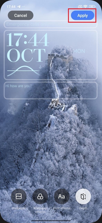 Knappen Anvend &aelig;ndringer fremh&aelig;vet p&aring; POCO F7