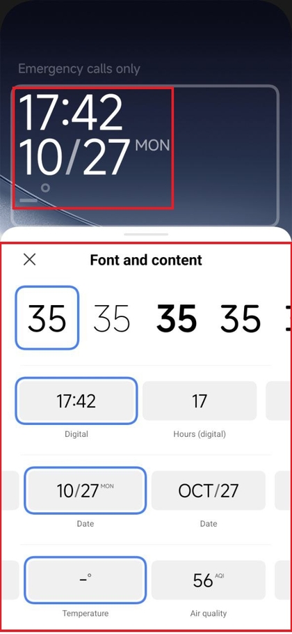 Indstillinger for tilpasning af ur p&aring; POCO F7