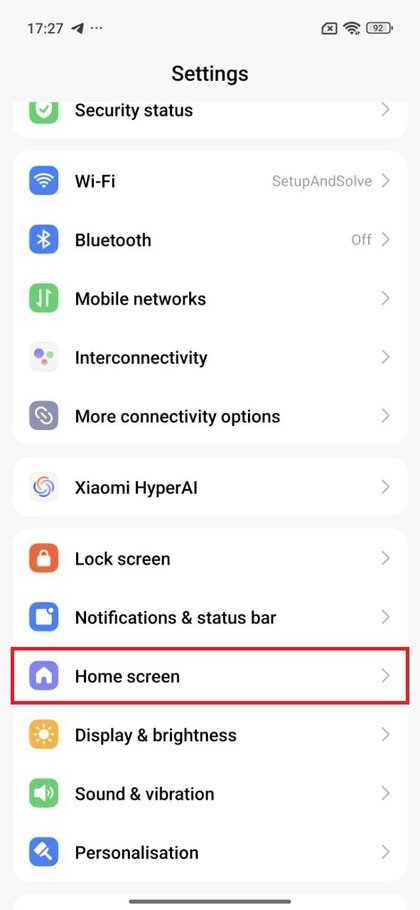 Opci&oacute;n de ajustes de la pantalla de inicio en POCO F7 Pro