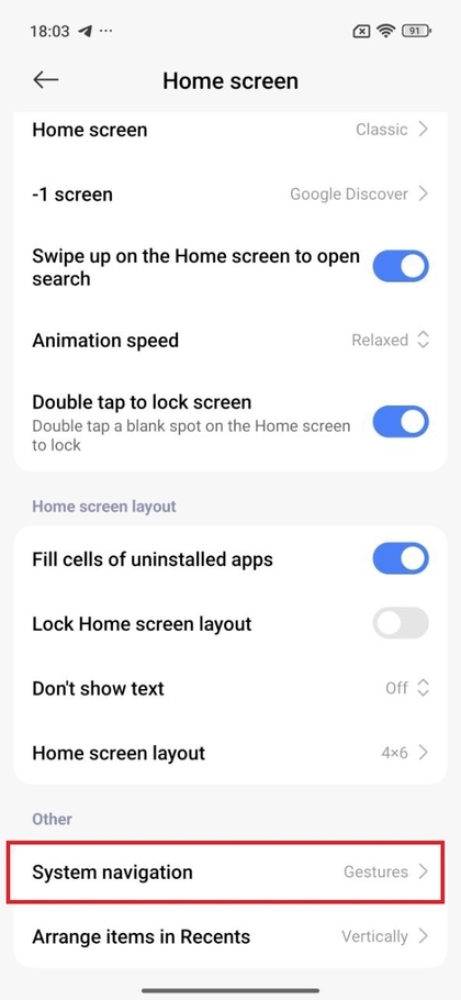 Systemnavigationsoptionen auf dem POCO F7