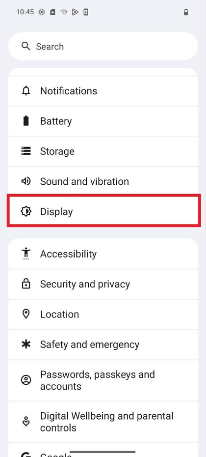 Display settings option in CMF Phone 2 Pro