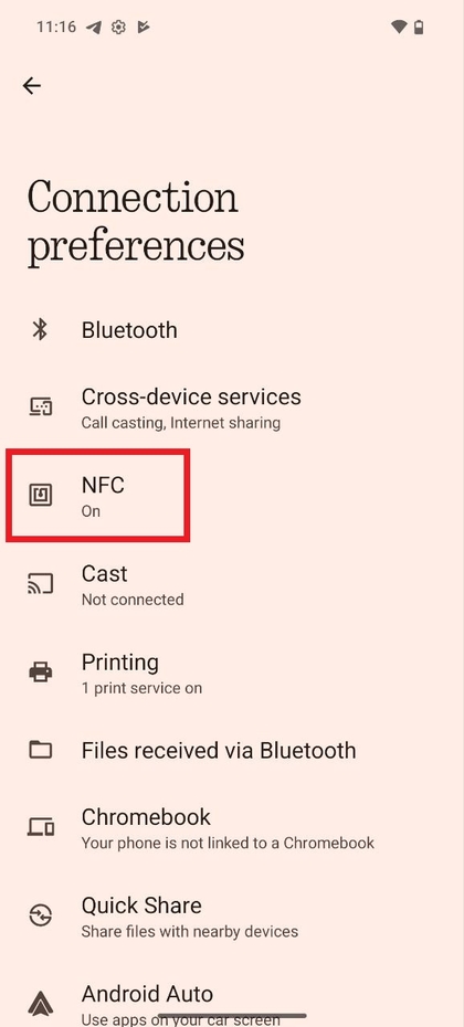 Verbindungseinstellungen mit NFC-Option