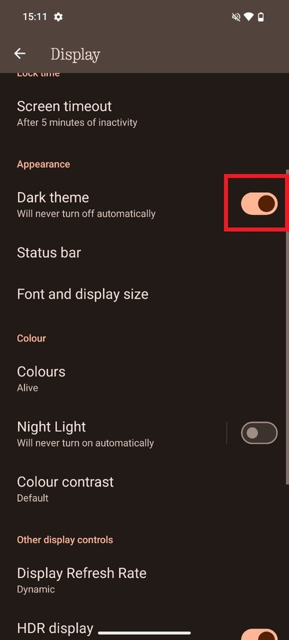 Design-Einstellungen aufrufen, um den dunklen Modus zu aktivieren