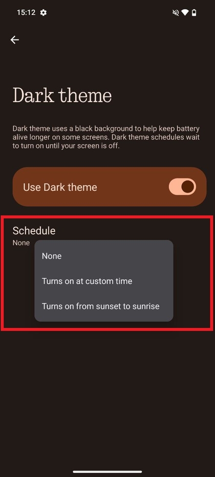 Einen benutzerdefinierten Zeitplan f&uuml;r den dunklen Modus festlegen