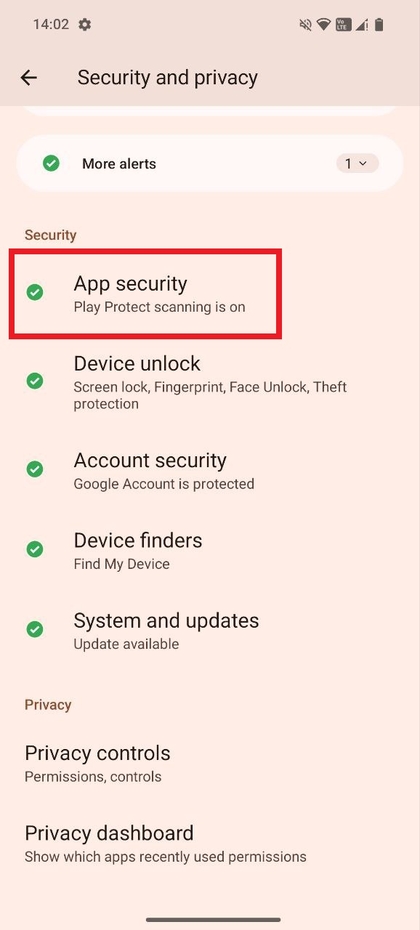 App security menu option