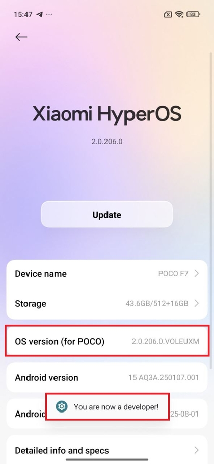 Entwicklermodus auf POCO F7 aktivieren