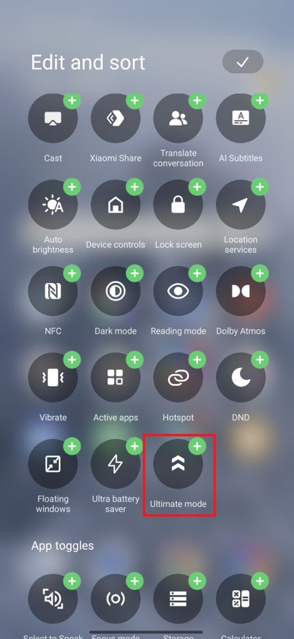 Bearbeitungsmodus f&uuml;r das Control Center (Kontrollzentrum) auf dem POCO F7