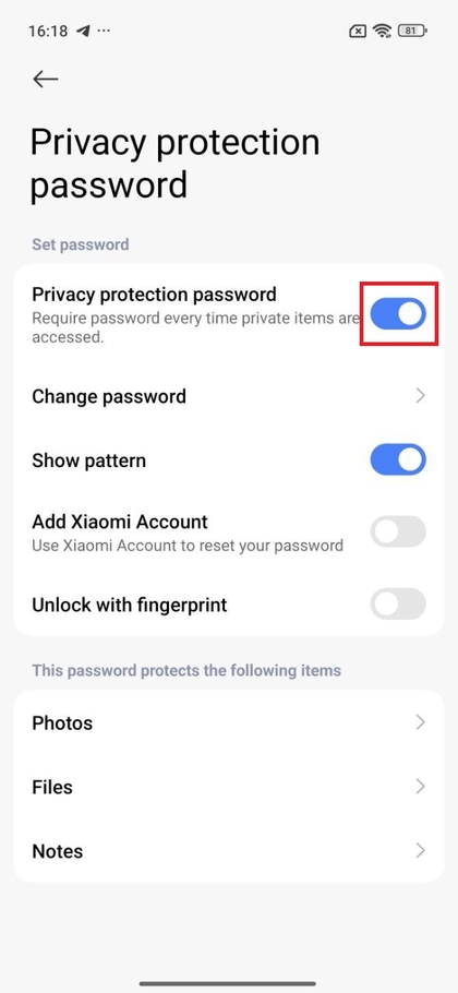 D&eacute;sactivation du mot de passe de protection de la vie priv&eacute;e sur POCO F7