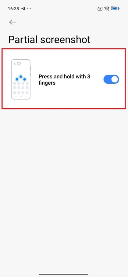Mit drei Fingern dr&uuml;cken, um einen Teilscreenshot zu erfassen