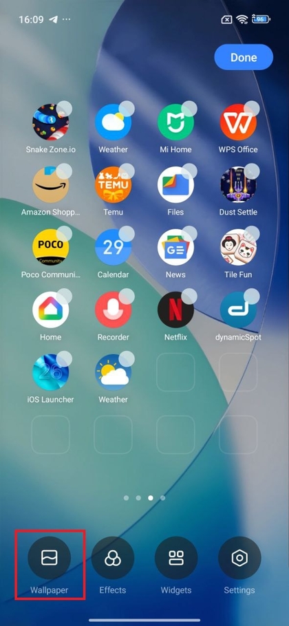 Einen leeren Bereich auf dem POCO F7 Startbildschirm gedr&uuml;ckt halten, um die Hintergrundbildeinstellungen zu &ouml;ffnen