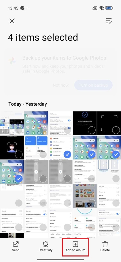 Indstillingsmenu p&aring; POCO F7 med Tilf&oslash;j til Album fremh&aelig;vet