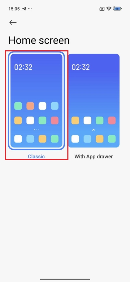 Option Klassisches Layout auf dem POCO F7