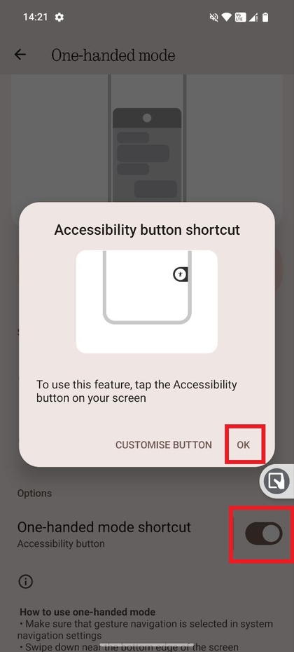 One-Handed Mode shortcut setup on CMF Phone 2 Pro