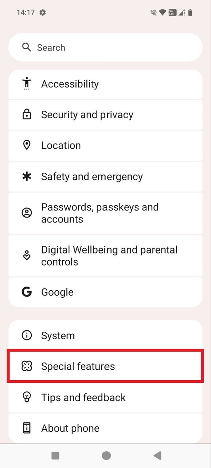 Special Features menu on CMF Phone 2 Pro
