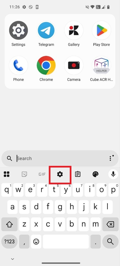 Zahnradsymbol auf der Tastatur f&uuml;r schnellen Zugriff auf die Einstellungen