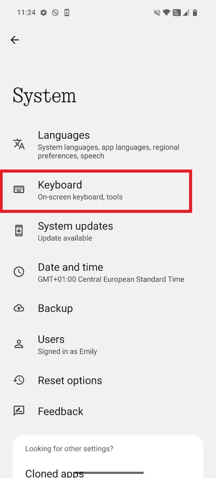 Option Tastatur unter Systemeinstellungen