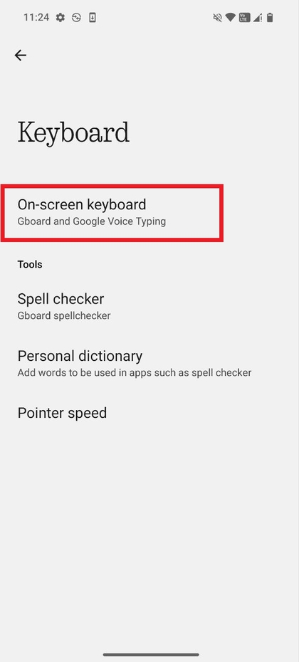 Option Bildschirmtastatur in den Einstellungen