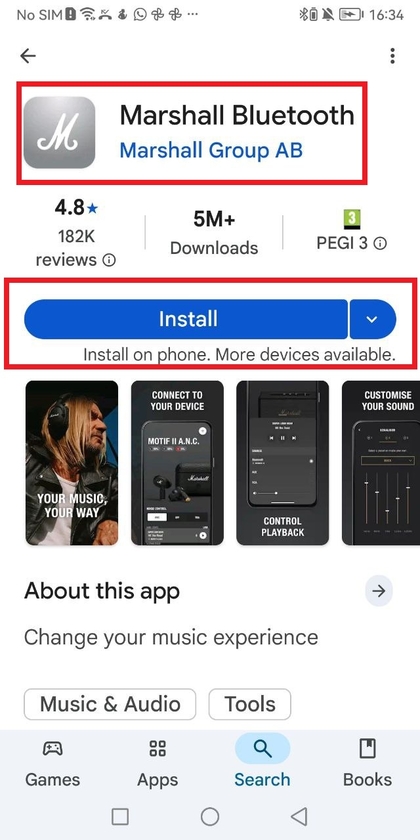 Marshall Bluetooth app installation