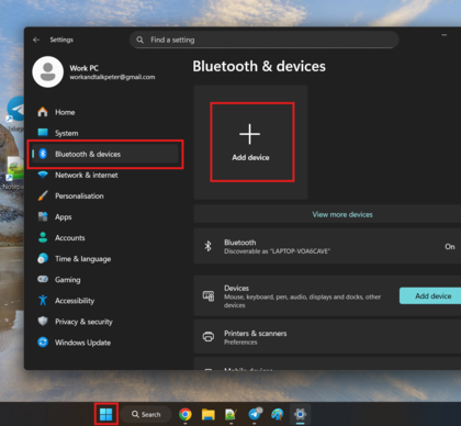 Bouton Ajouter un appareil dans Windows 10