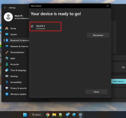 Casque Marshall Major V connect&eacute; avec succ&egrave;s &agrave; Windows