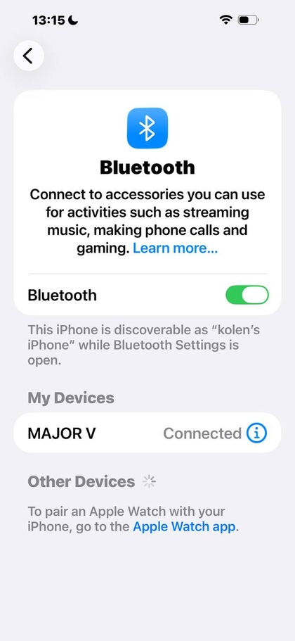 Checking the first device connection on Marshall Major V