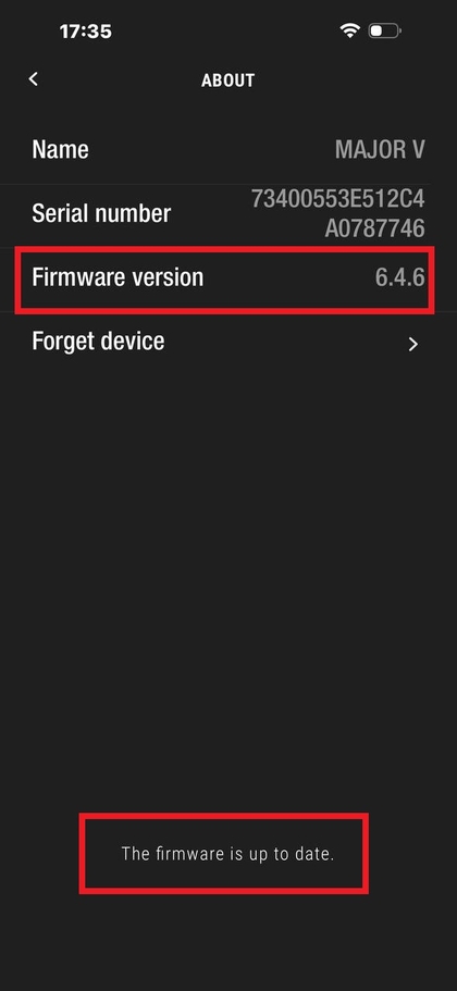 Viewing firmware version in the app