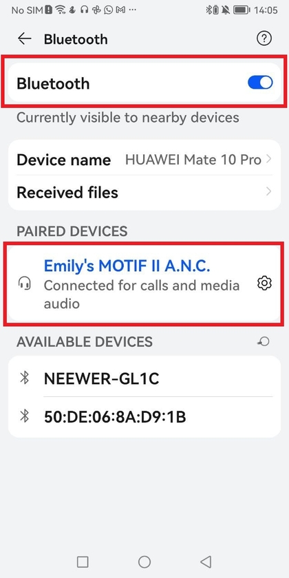 Marshall Motif II ANC verschijnt in de apparatenlijst