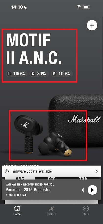 Paired device confirmation screen on Marshall app