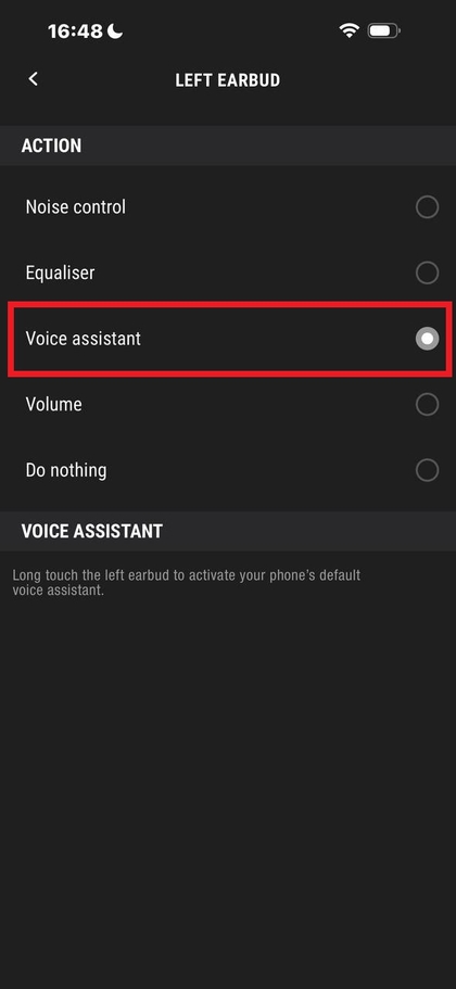 Selecting Voice Assistant option