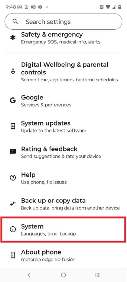 Terug navigeren naar Systeeminstellingen