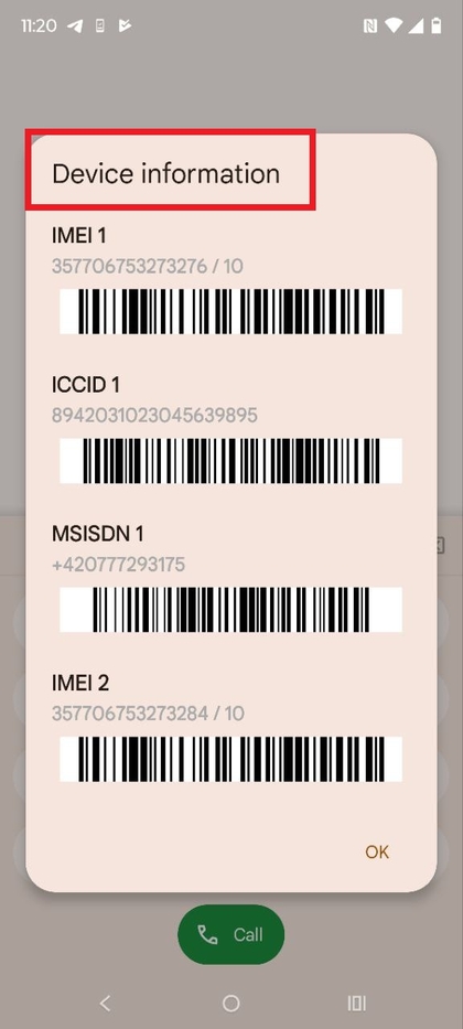 Motorola Moto G84 venster met apparaatinformatie